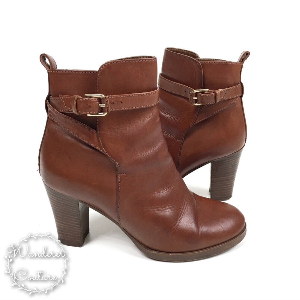 J. CREW Leather Heeled Buckle Strap Ankle Boots